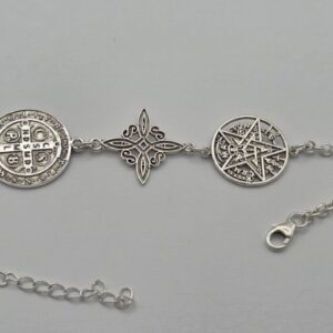 Pulsera Triple Protección, San Benito, Tetragramaton y Nudo de Bruja