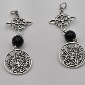 Colgante Triple protección; Nudo de bruja, Tetragrámaton y obsidiana
