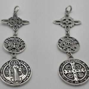 Colgante Triple proteccion, San Benito, Tetragramaton y Nudo de bruja
